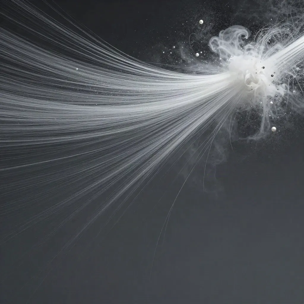 Silver filaments bloom in charcoal haze, leaving calm space below.
